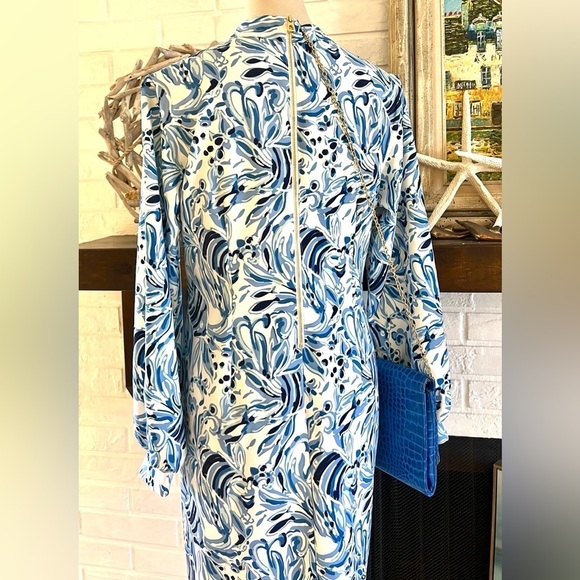 Sail To Sable,Blue/White Sheath Dress, Stretch,Oozes Class,Style,Perfect,Size M - Picture 12 of 13